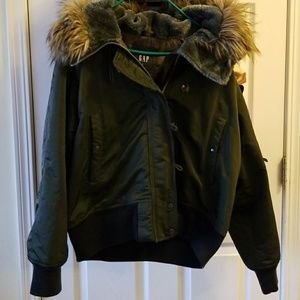 Gap Winter Bomber Jacket with Fur Hood